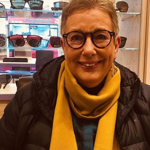 Sheila wearing Moscot Mitzen