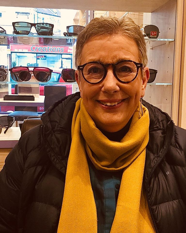 Sheila wearing Moscot Mitzen